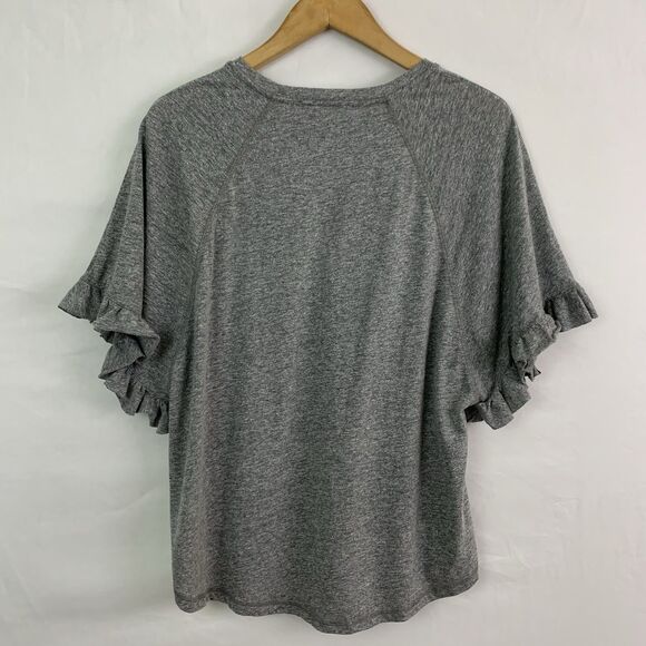 AG Adriano Goldschmied Women’s M Short Sleeve T-Shirt Gray Ruffle Sleeve Tee - Picture 2 of 6